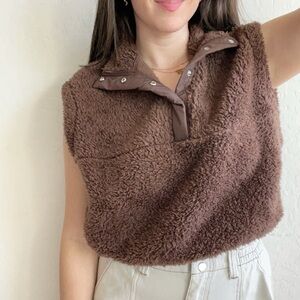 H&M Brown Cropped Fuzzy Sherpa Pullover Vest